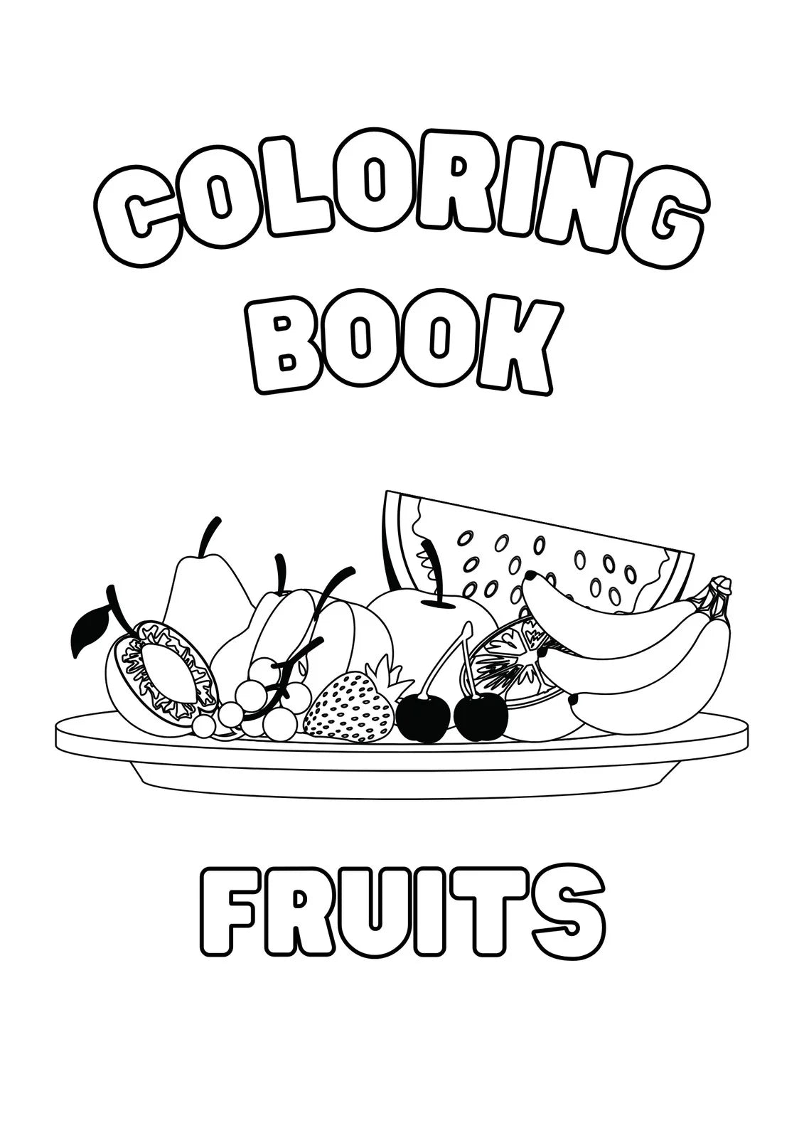 Bundle of coloring pages featuring animals, fruits, and vegetables: